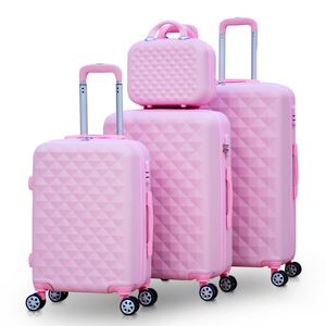 4 Pcs Full Set 7” 20” 24” 28 Inches Lightweight ABS Luggage | Diamond Cut Pink Hard Case Trolley Bag