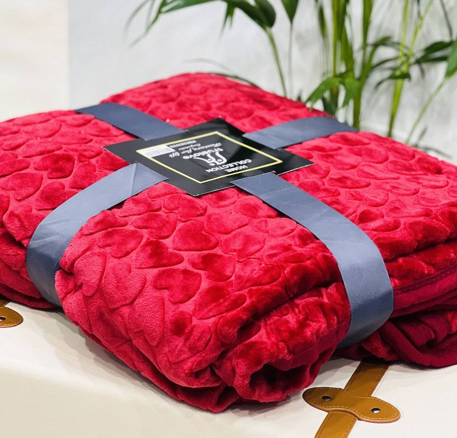 Soft Embossed Double Bed Blanket | Heart Design | 1.6 Kg
