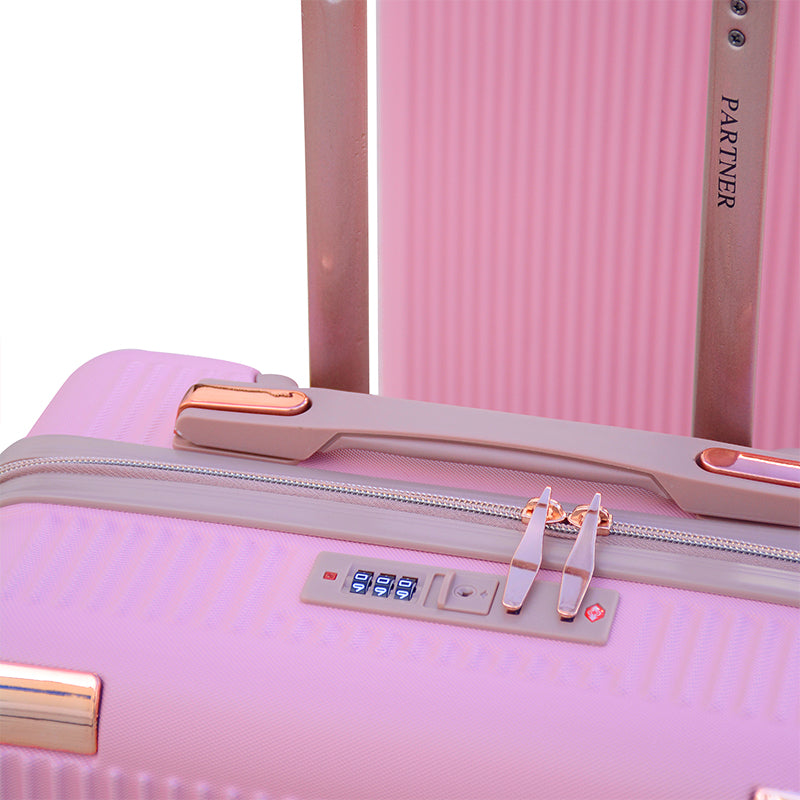 4 Pcs Set 7” 20” 24” 28 Inches Luxury ABS Pink Lightweight Luggage Bag With Double Spinner Wheel