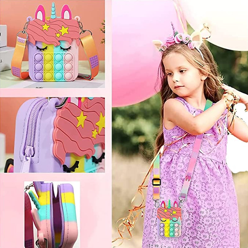 Unicorn Shape Cute Pop It Crossbody Bag For Girls | Fidget Toy Sling Bag