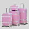 4 Piece Set 7” 20” 24” 28 Inches Pink Corner Guard ABS Lightweight Luggage Bag With Spinner Wheel