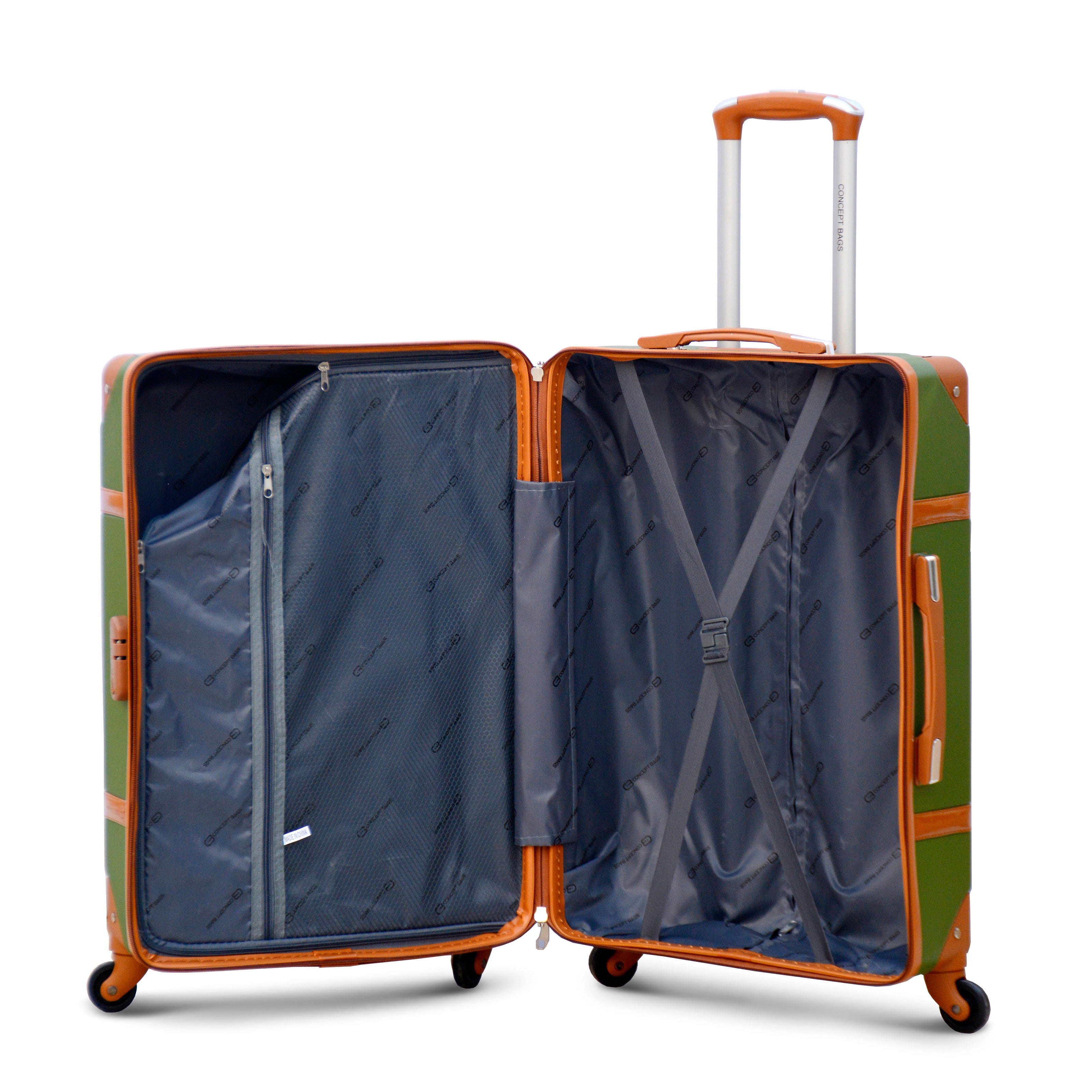 Corner Guard Lightweight ABS Luggage | Hard Case Trolley Bag | 4 Pcs Full Set 7” 20” 24” 28 inches | Brown and Green