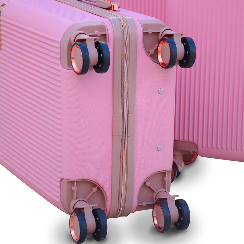 4 Pcs Set 7” 20” 24” 28 Inches Luxury ABS Pink Lightweight Luggage Bag With Double Spinner Wheel