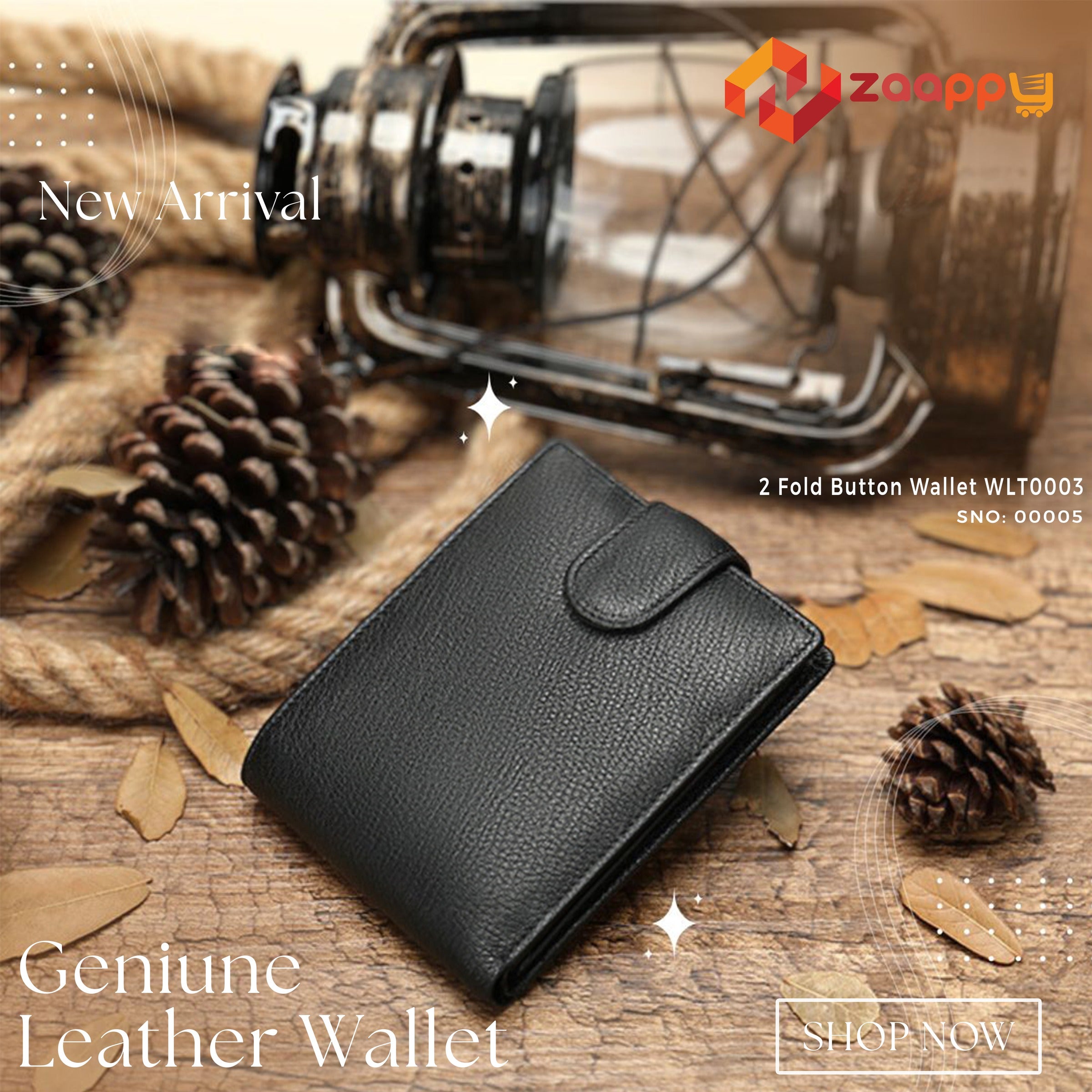 Men's Genuine Leather Wallet | 2 Fold Button Wallet WLT0003