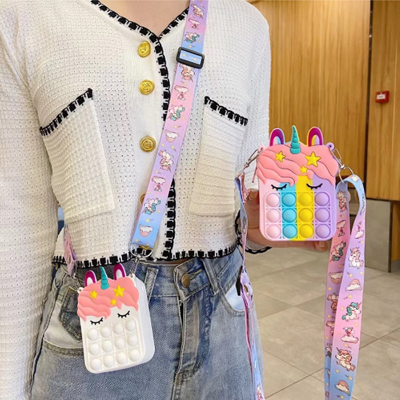 Unicorn Shape Cute Pop It Crossbody Bag For Girls | Fidget Toy Sling Bag