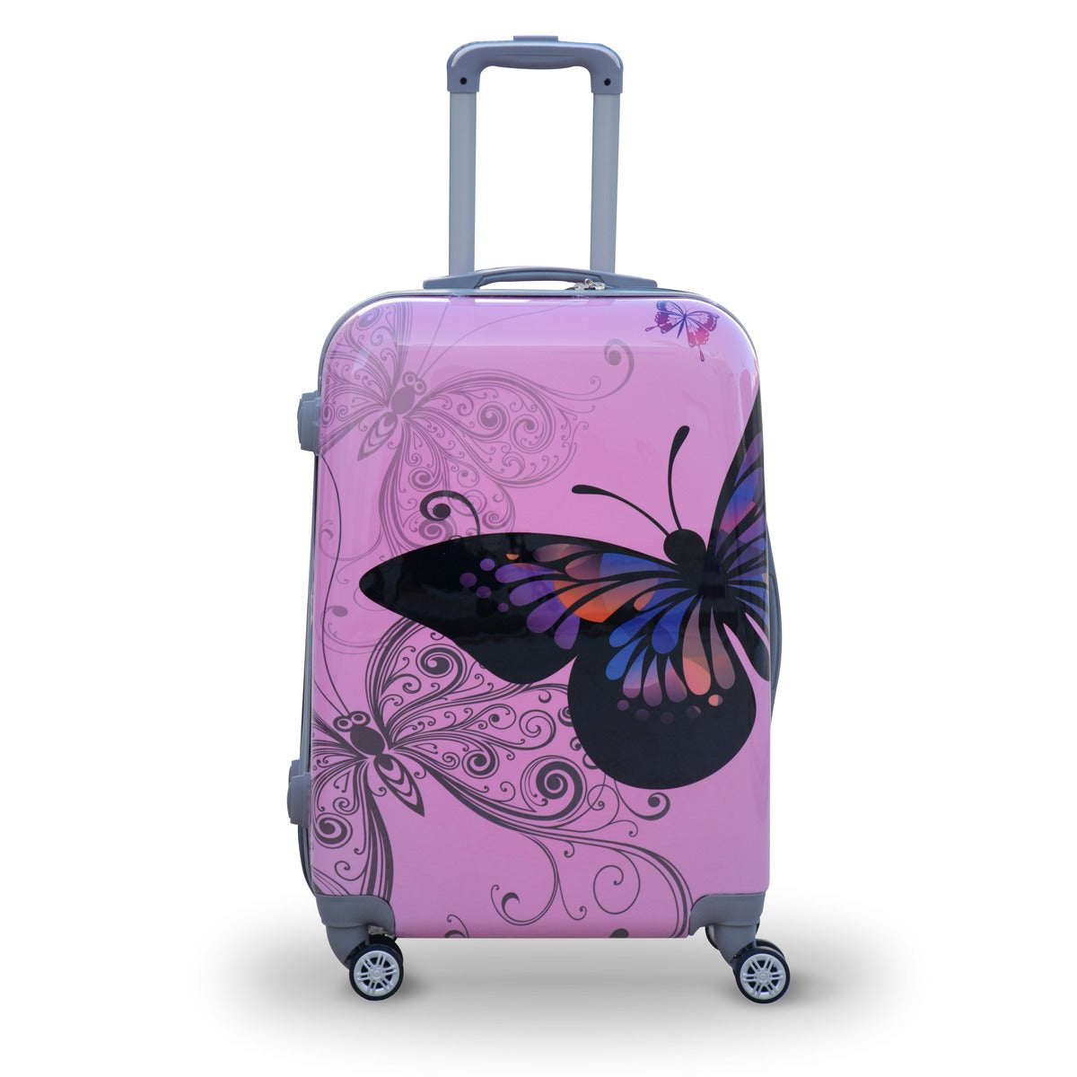 Butterfly Pink ABS Luggage 3 Piece Set 4 Wheel Printed Bag with Spinner Wheels