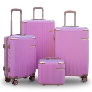 4 Pcs Set 7” 20” 24” 28 Inches Luxury ABS Pink Lightweight Luggage Bag With Double Spinner Wheel