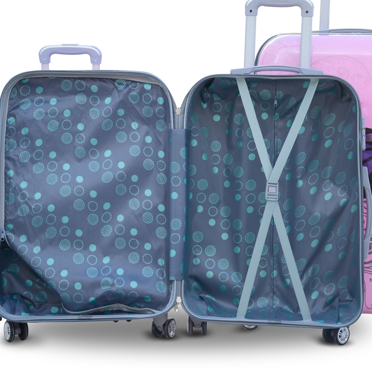 Butterfly Pink ABS Luggage 3 Piece Set 4 Wheel Printed Bag with Spinner Wheels