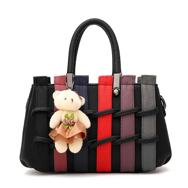 Knitted Cute Shoulder Bag | Bear Pendant Tote Shoulder Bag