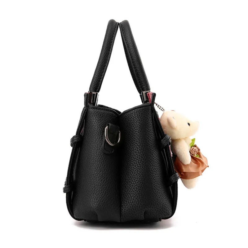 Knitted Cute Shoulder Bag | Bear Pendant Tote Shoulder Bag