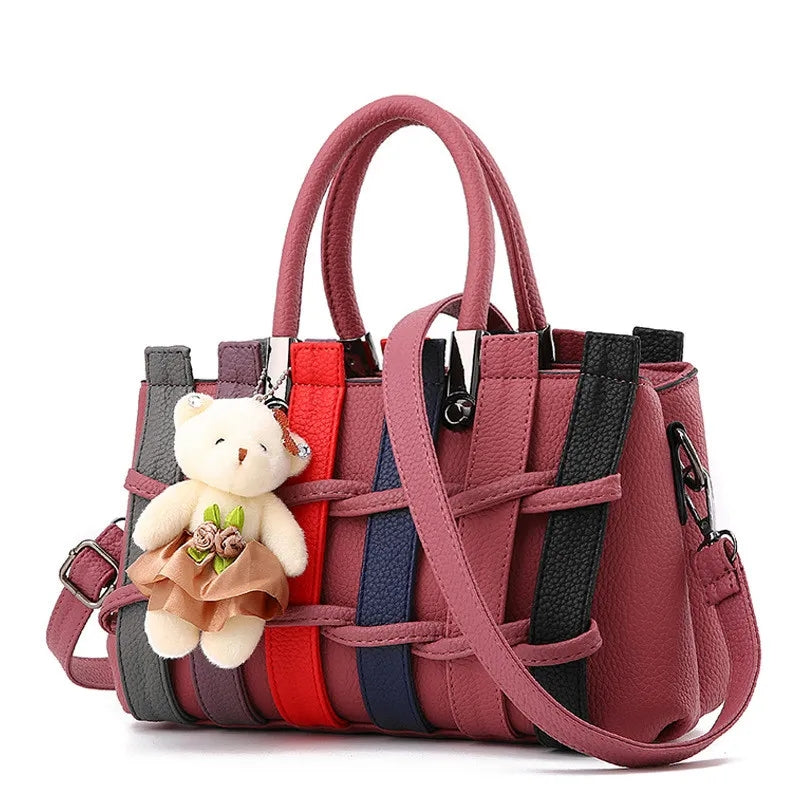 Knitted Cute Shoulder Bag | Bear Pendant Tote Shoulder Bag Zaappy