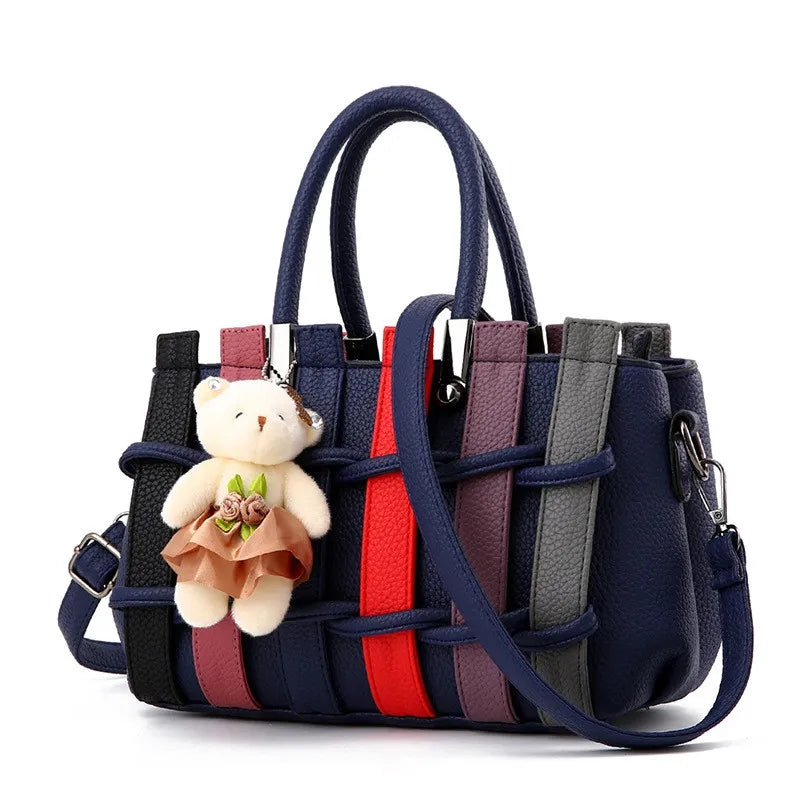 Knitted Cute Shoulder Bag | Bear Pendant Tote Shoulder Bag