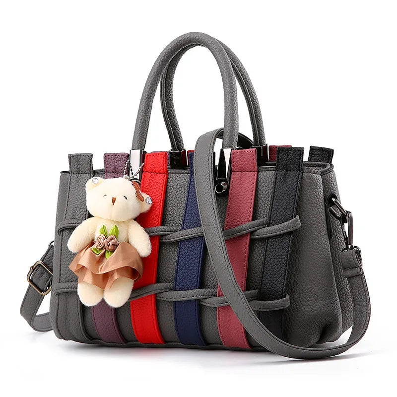 Knitted Cute Shoulder Bag | Bear Pendant Tote Shoulder Bag