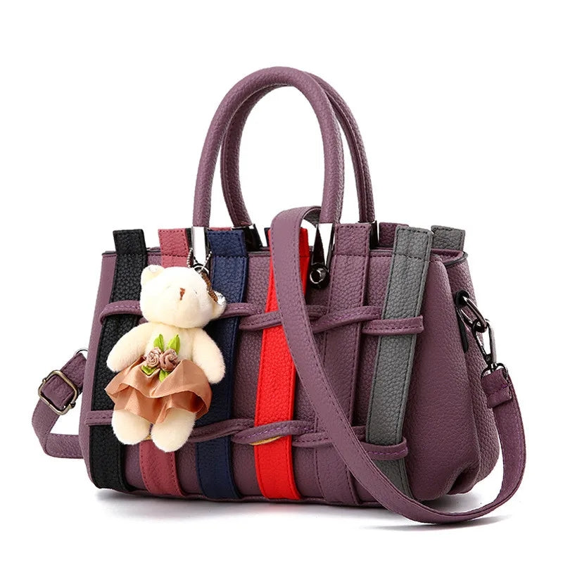 Knitted Cute Shoulder Bag | Bear Pendant Tote Shoulder Bag Zaappy