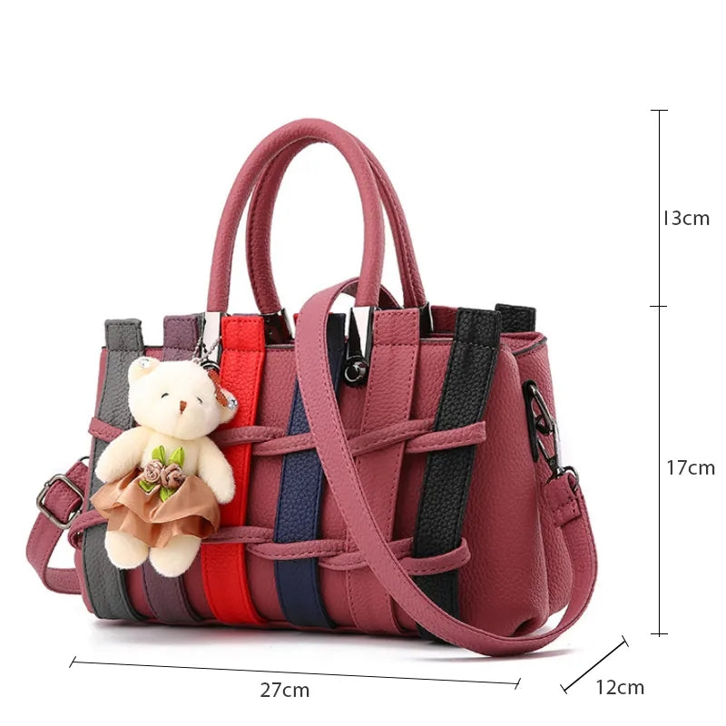 Knitted Cute Shoulder Bag | Bear Pendant Tote Shoulder Bag