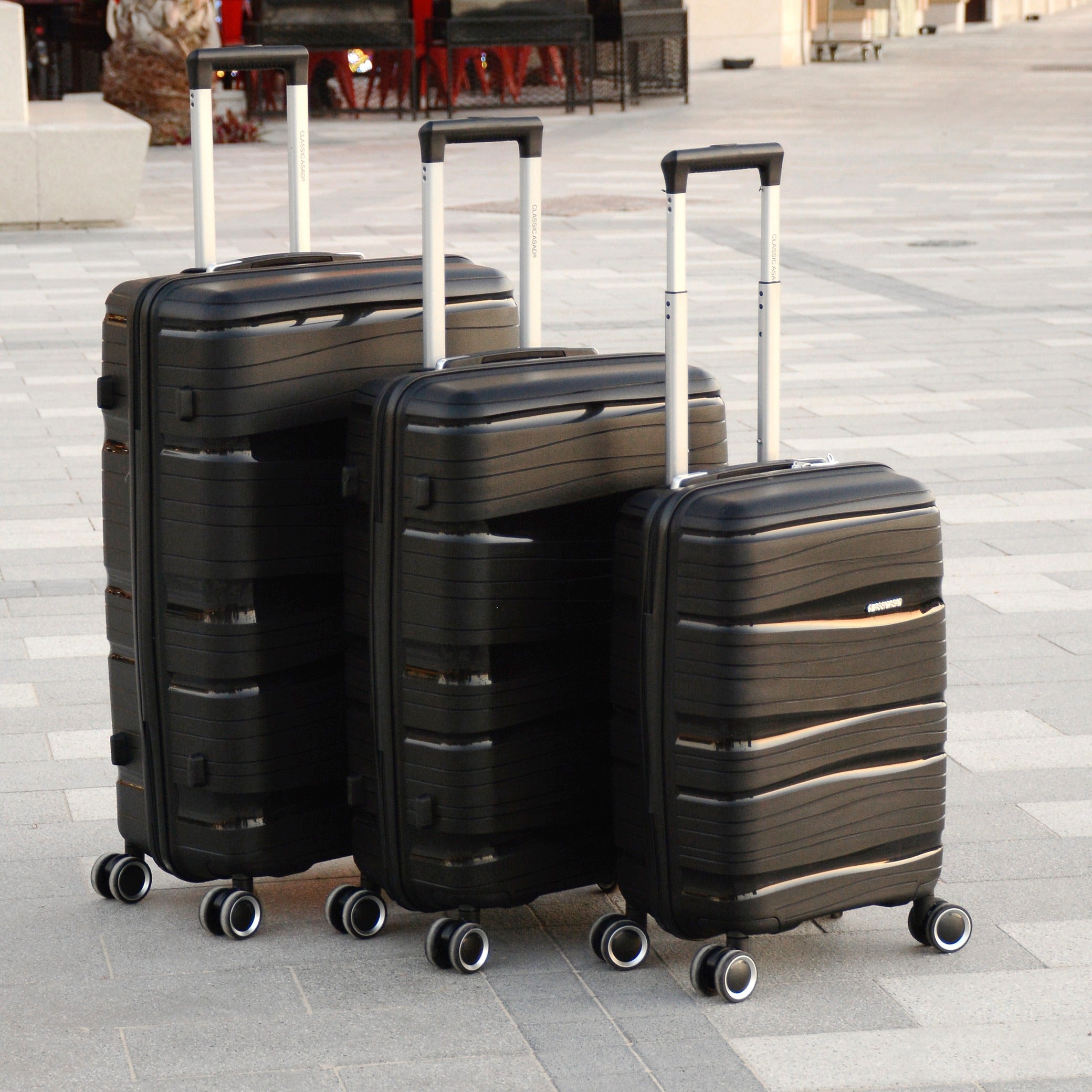 PP material Luggage | hard case trolley bag | Lightweight | 3 Pcs Set 20”24” 28”inches | 3 years warranty | PP Black | AMPPMLBK
