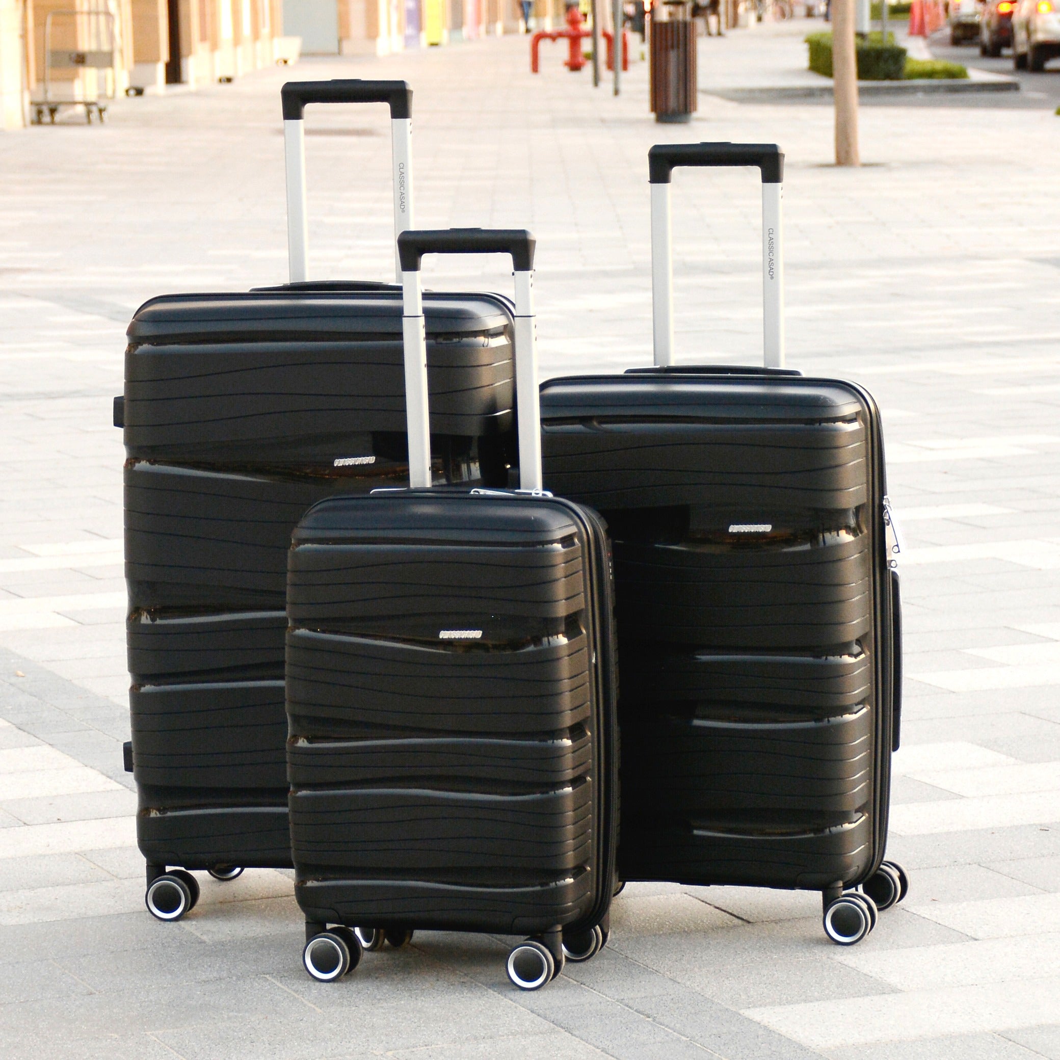 PP material Luggage | hard case trolley bag | Lightweight | 3 Pcs Set 20”24” 28”inches | 3 years warranty | PP Black | AMPPMLBK