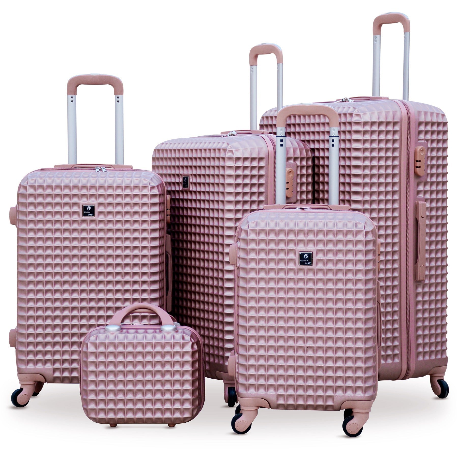 4 Pcs Set 7” 20” 24” 28 Inches Lightweight ABS Luggage Square Cut Rose Gold | Hard Case Trolley Bag