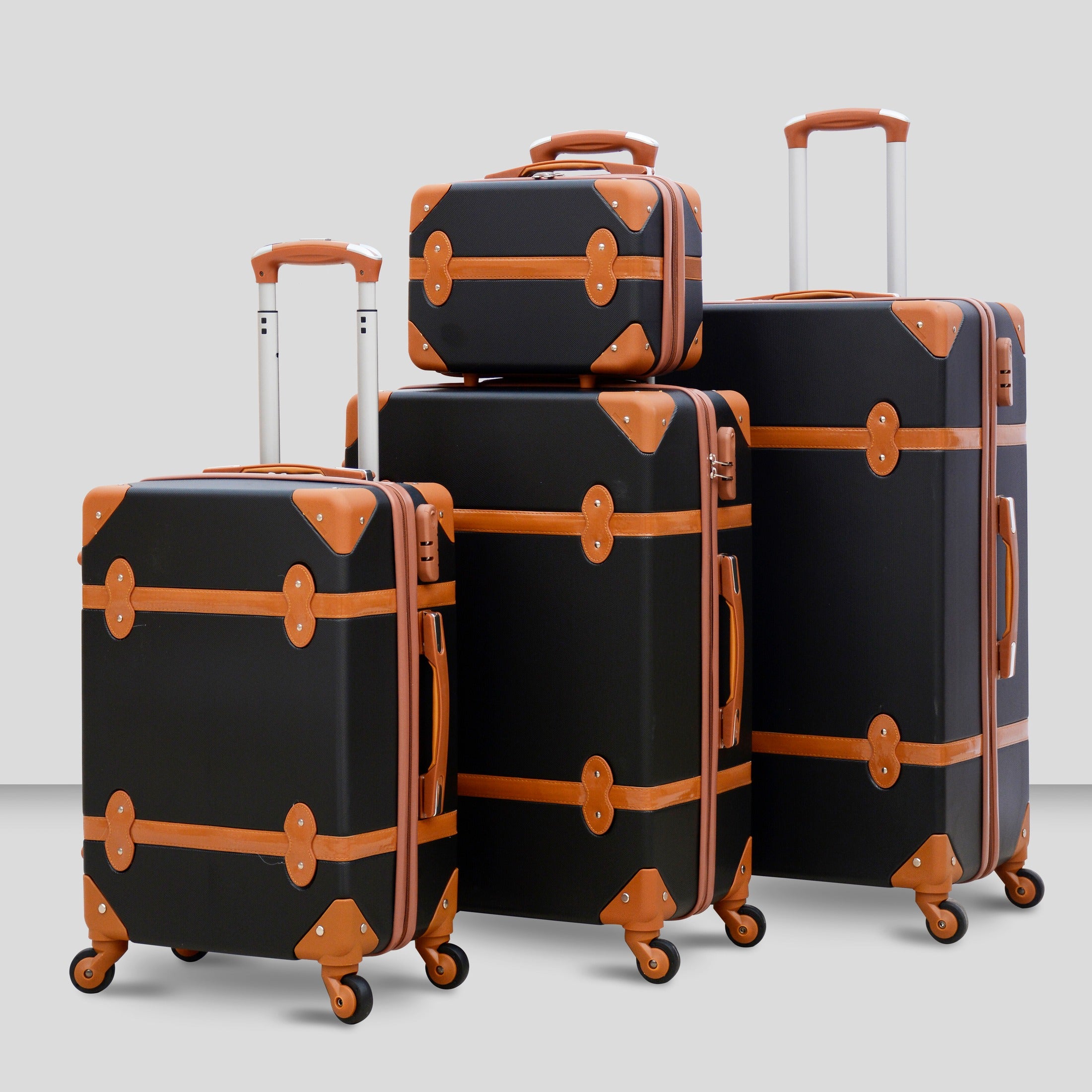 4 Pcs Full Set 7” 20” 24” 28 inches Lightweight ABS Luggage | Corner Guard Black and Brown