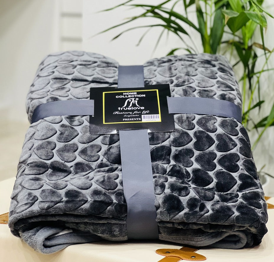 Soft Embossed Double Bed Blanket | Heart Design | 1.6 Kg