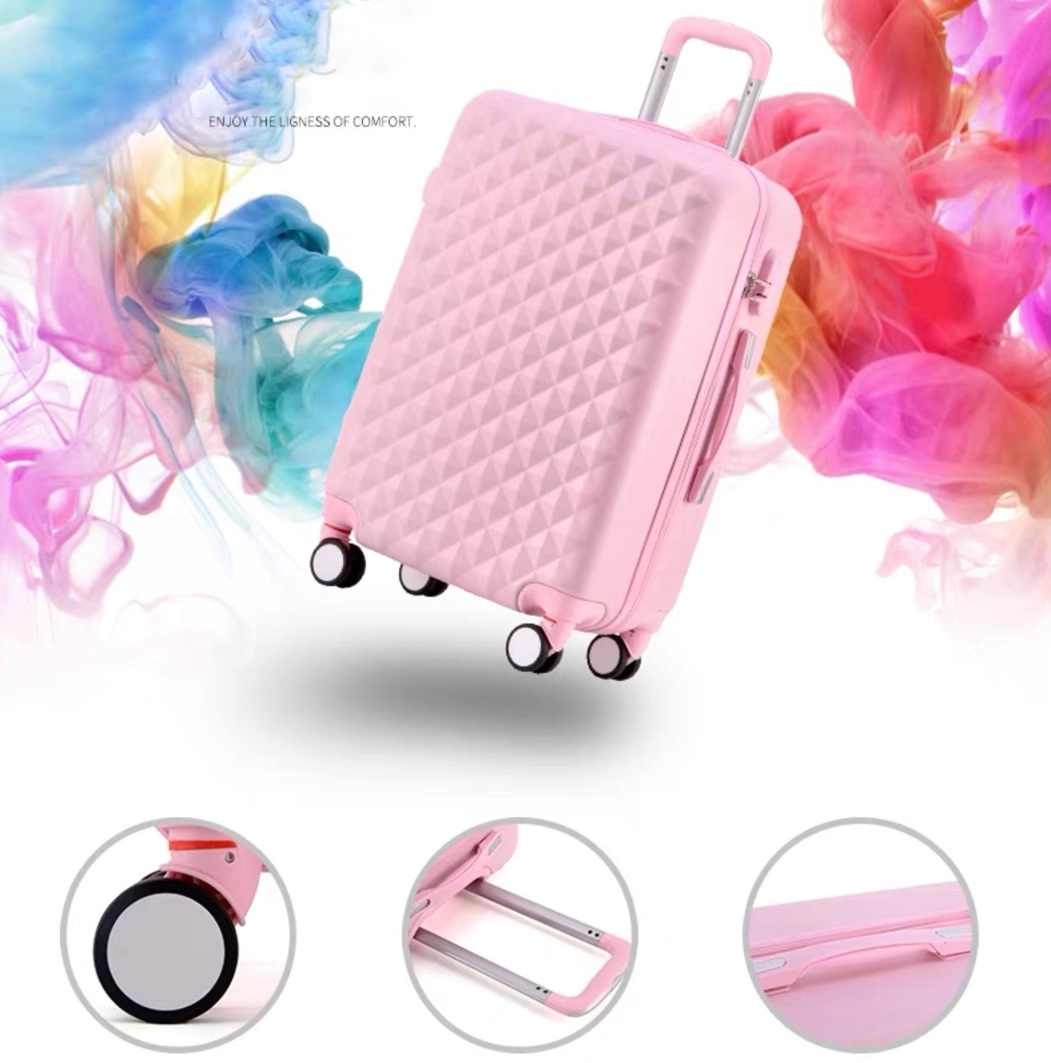 Lightweight ABS Luggage and Beauty Case Combo | Hard Case Trolley Bag | Diamond Cut Pink