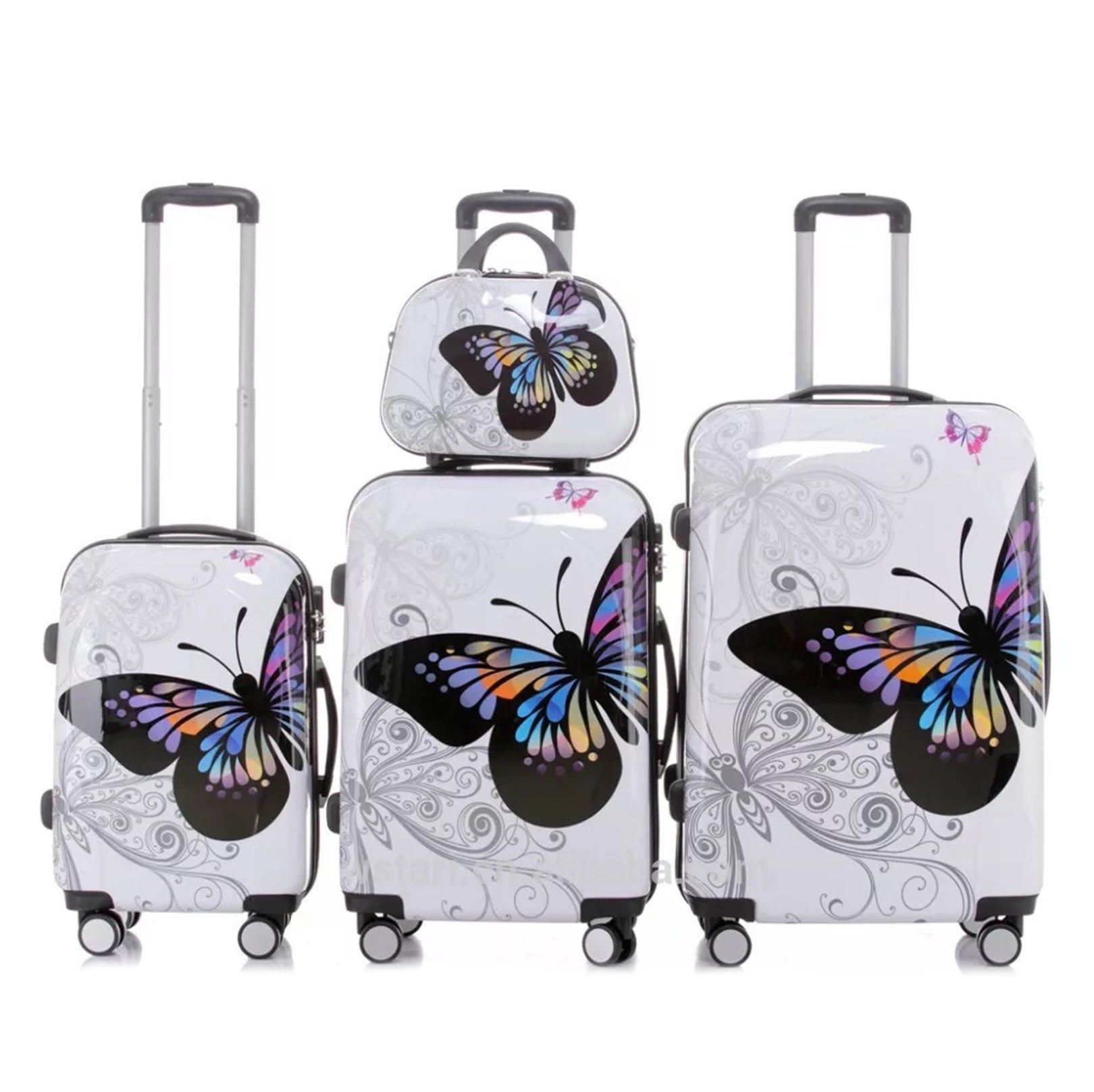 Butterfly Printed Luggage 3 Piece Set 4 Wheel Bags with Spinner Wheels