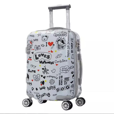 4 Pcs Set 7, 20, 24 and 28 Inches ABS Printed White 4 Wheel Spinner wheel Luggage Bag | Lovely Trolley White