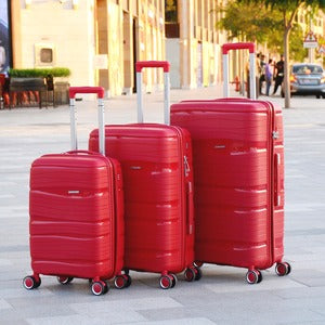 Lightweight PP Luggage | hard case trolley bag | 3 Pcs set Red  20” 24” 28 inches | 3 years warranty  XXLGPP4WRD