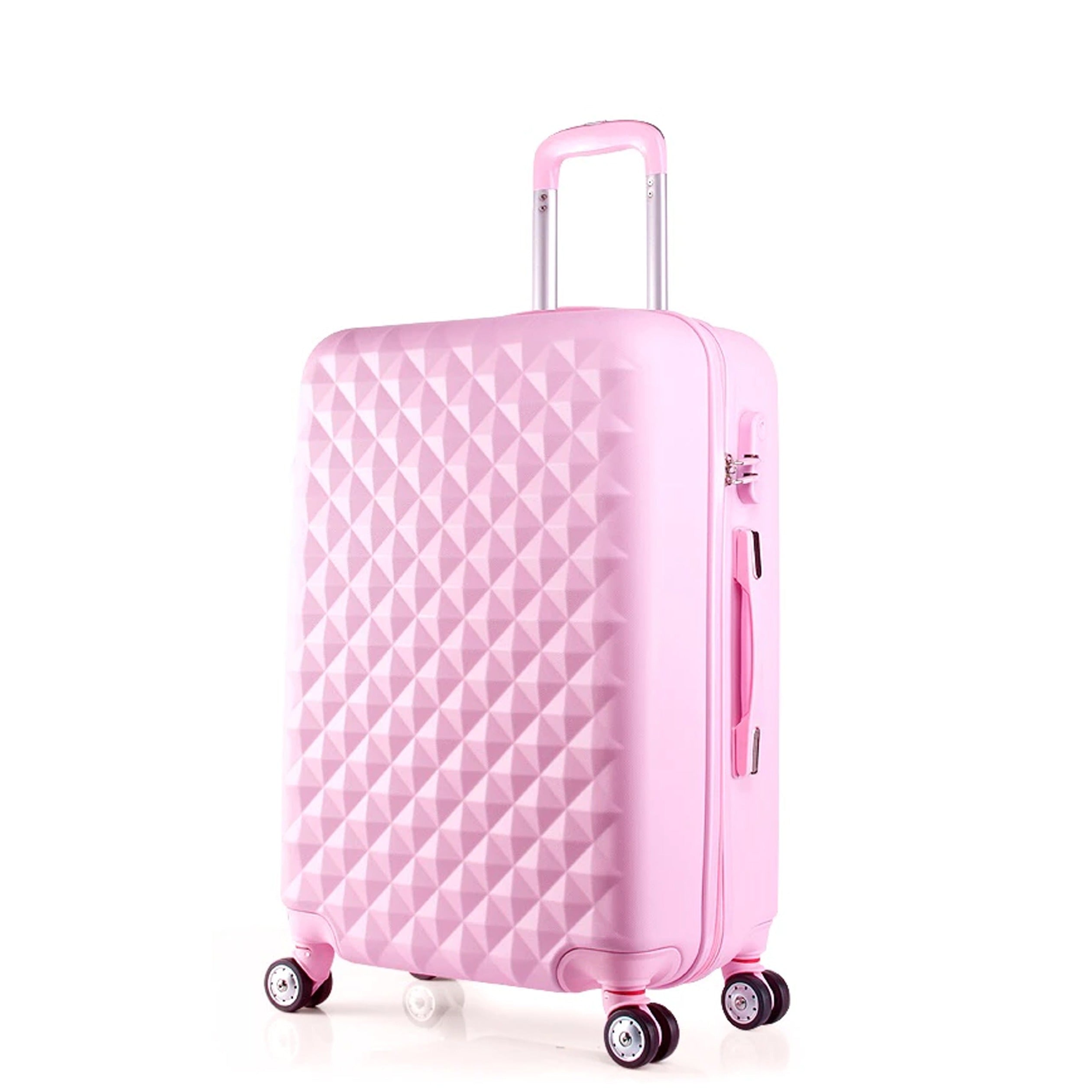 Lightweight ABS Luggage and Beauty Case Combo | Hard Case Trolley Bag | Diamond Cut Pink