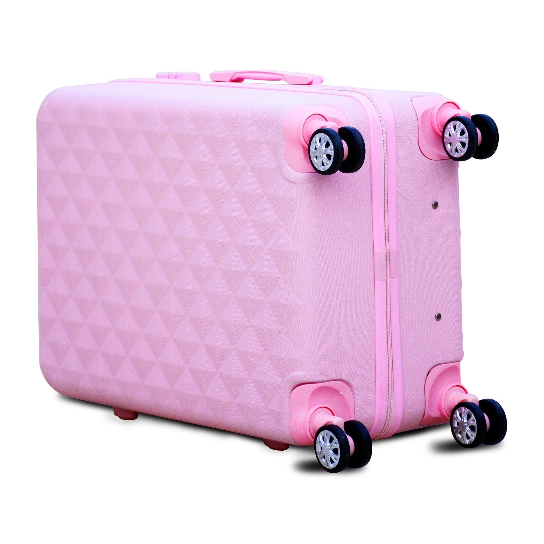 4 Piece Full Set 7" 20" 24" 28 Inches Pink Colour Diamond Cut ABS lightweight Luggage Bag With Spinner Wheel Zaappy.com