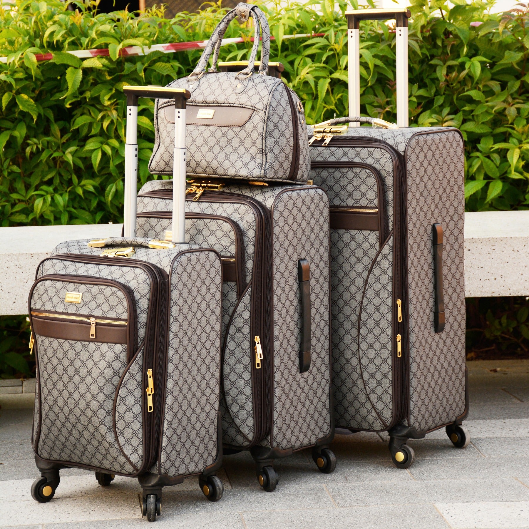 VL PU Leather Material Luggage | Soft shell Spinner Wheel Trolley Bag | 4 Pcs Full Set
