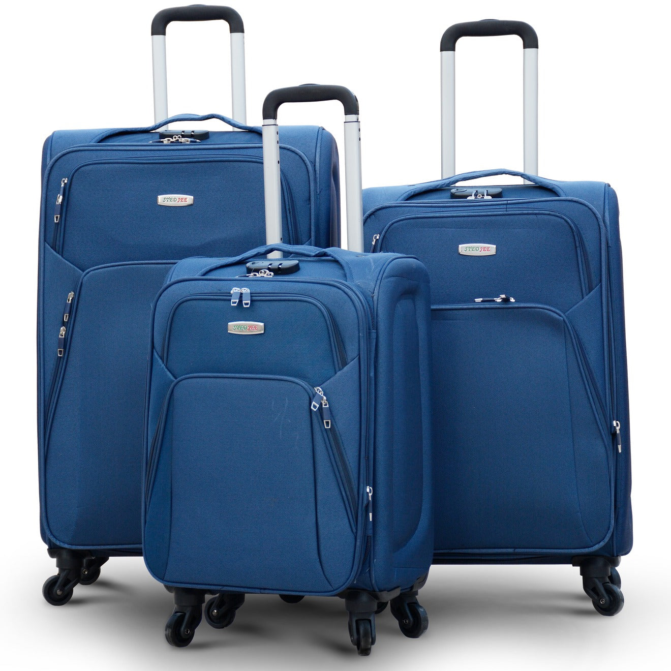 4 Pcs Set 20” 24” 28" 32 Inches Blue 4 Wheels Soft Material Luggage Lightweight Soft Shell
