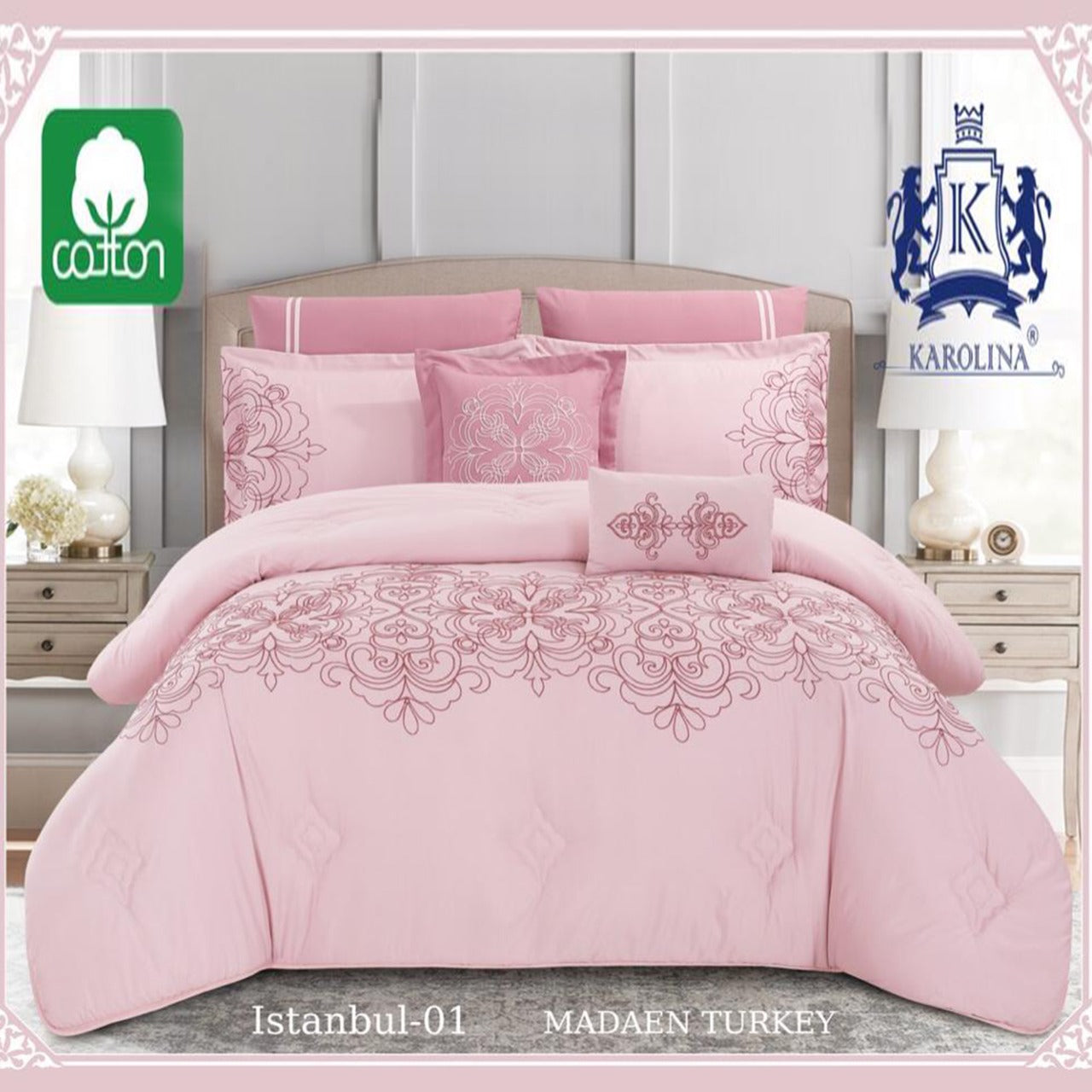 Turkey Istanbul - 01 Karolina 10 Piece Comforter Bedding with sheet and Decorative Pillow Shams | Made in Turkey Jzmir - 01