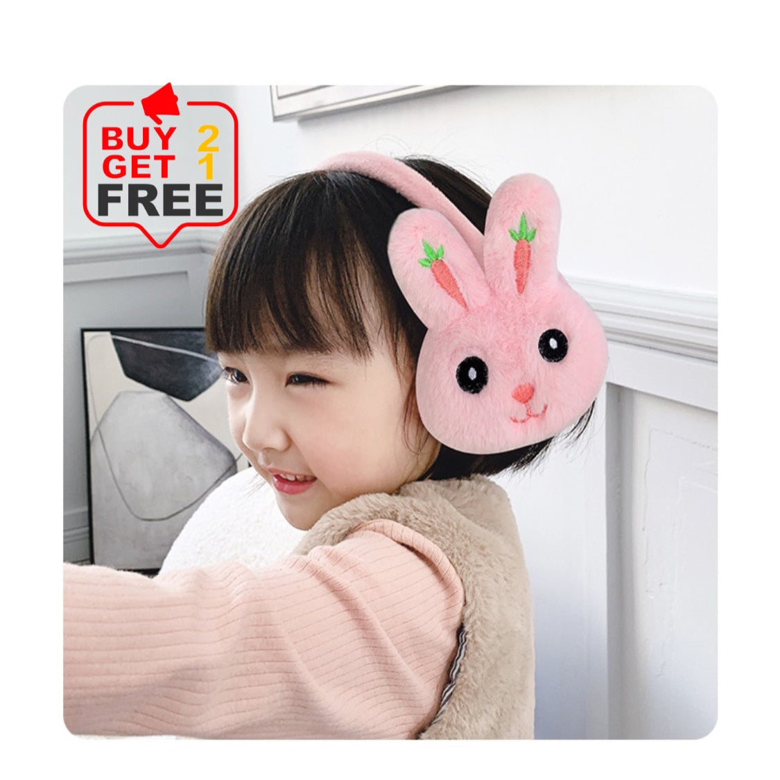 Buy 2 Get 1 Free | Cute Rabbit Adjustable Warm Plush Headphones Kids Earmuffs