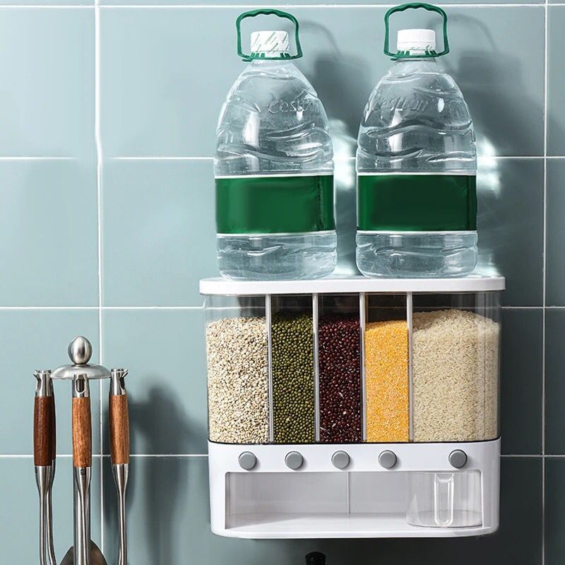Dry Food Dispenser Wall Mounted Cereal Dispenser Rice Storage Box
