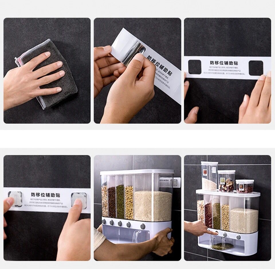 Dry Food Dispenser Wall Mounted Cereal Dispenser Rice Storage Box