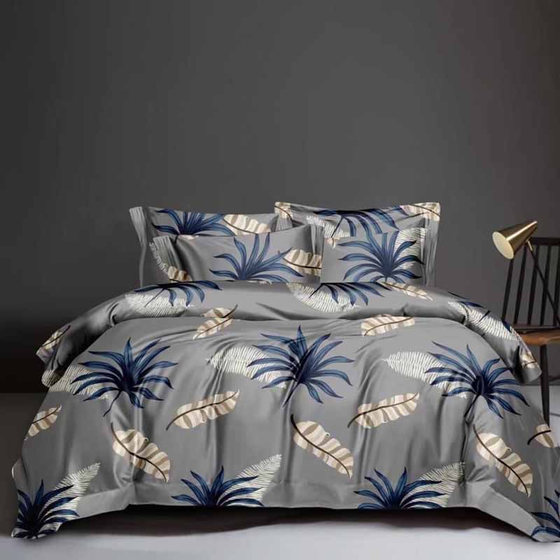 Bedding Set Deep Gray with Blue Leaf Print 3 Piece | 3 Piece Bed sheet B0014