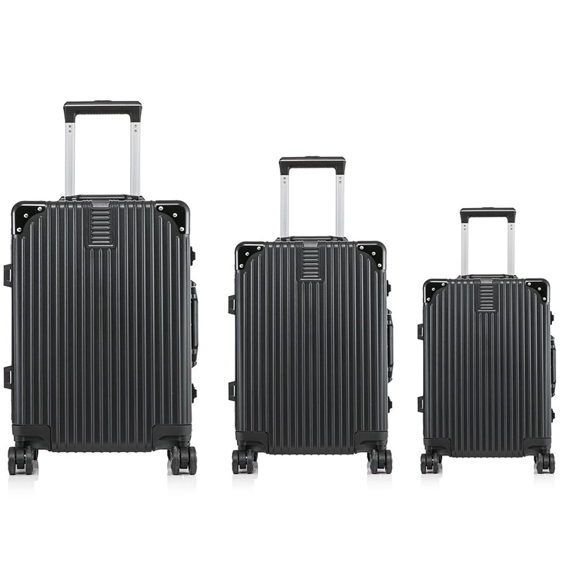 3 Piece Set 20" 24" 28 Inches Black Colour Aluminium Framed ABS Hard Shell Without Zipper TSA Luggage Zaappy.com