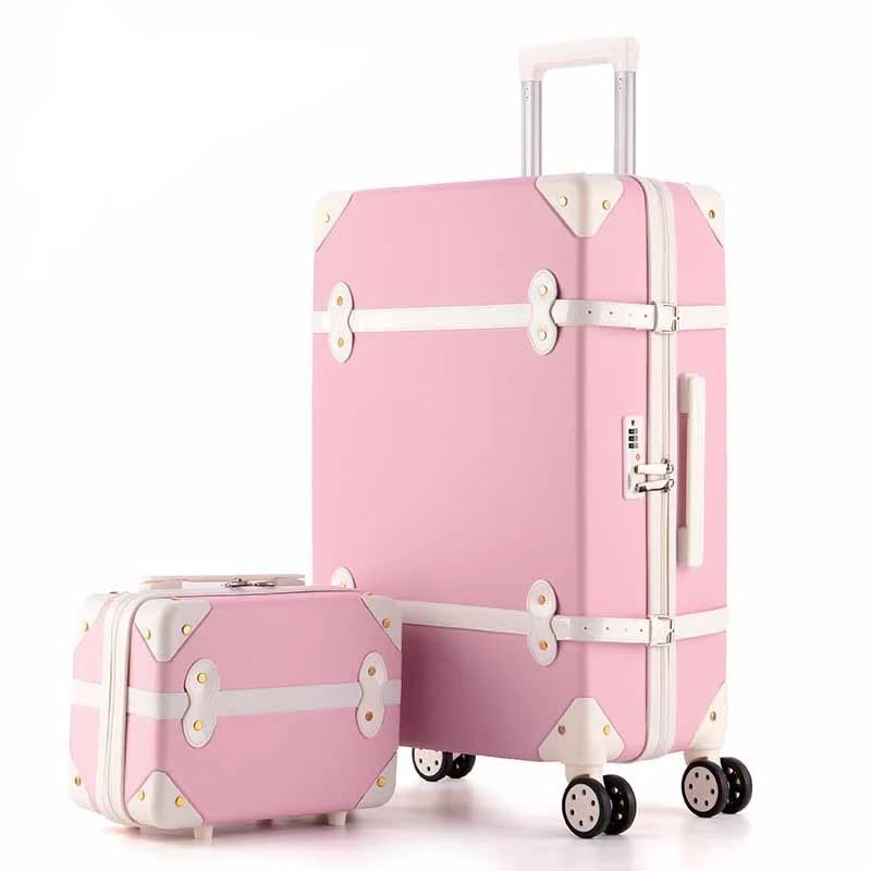 Corner Guard Pink White Lightweight ABS 20 Kg Luggage Bag + Beauty Case