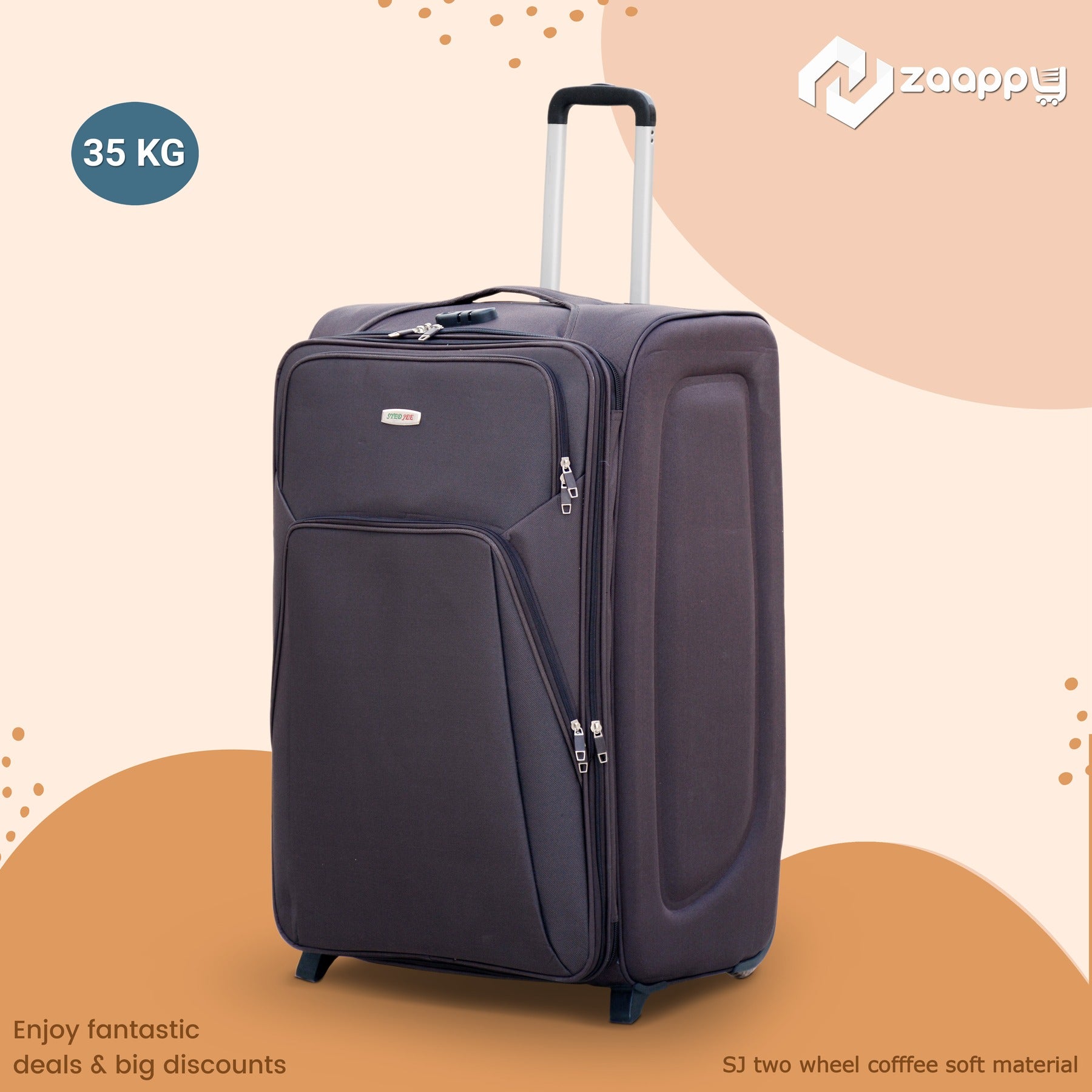 Soft Material Luggage Coffee Colour 30-35 Kg 2 Wheel Travel Luggage Zaappy
