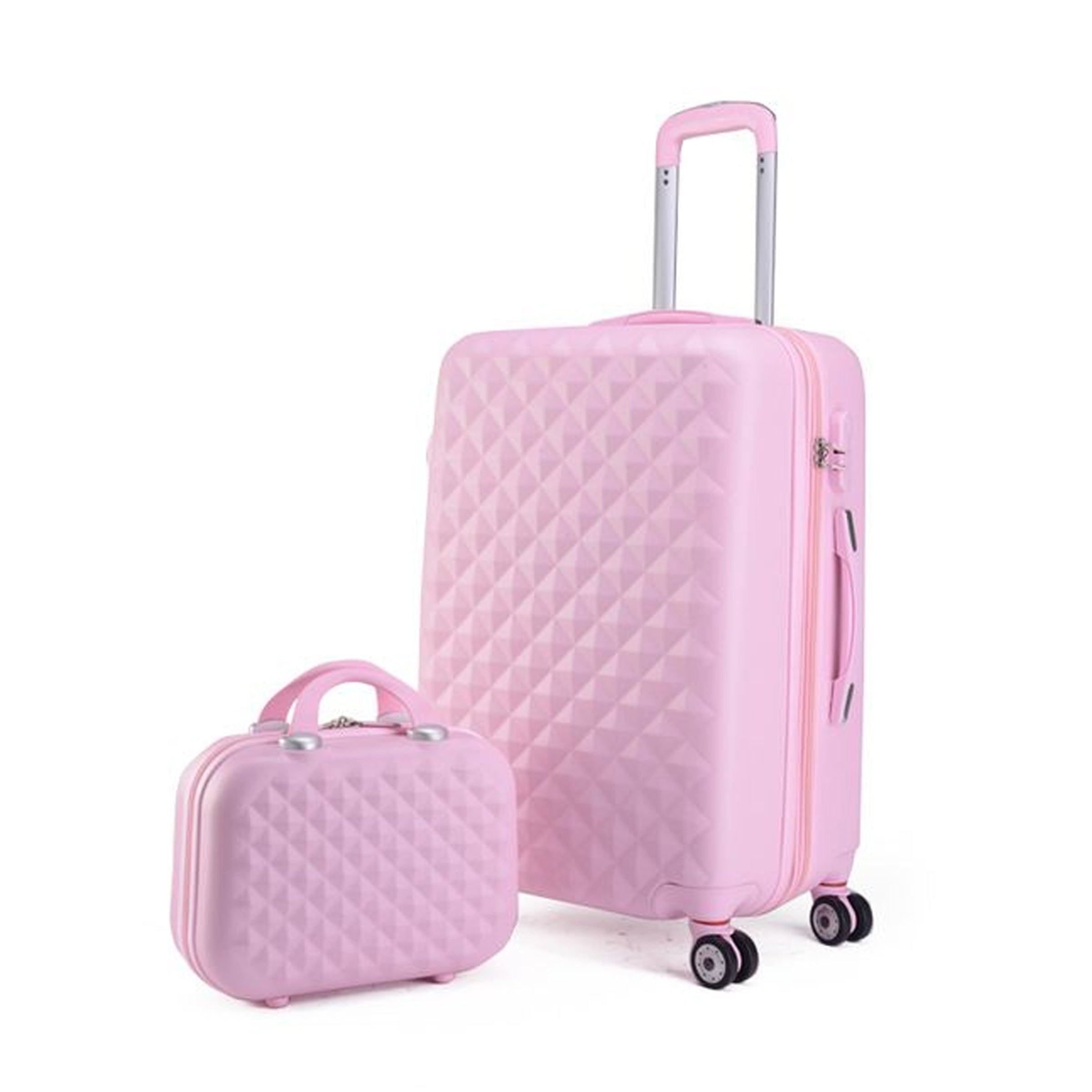 Lightweight ABS Luggage and Beauty Case Combo | Hard Case Trolley Bag | Diamond Cut Pink