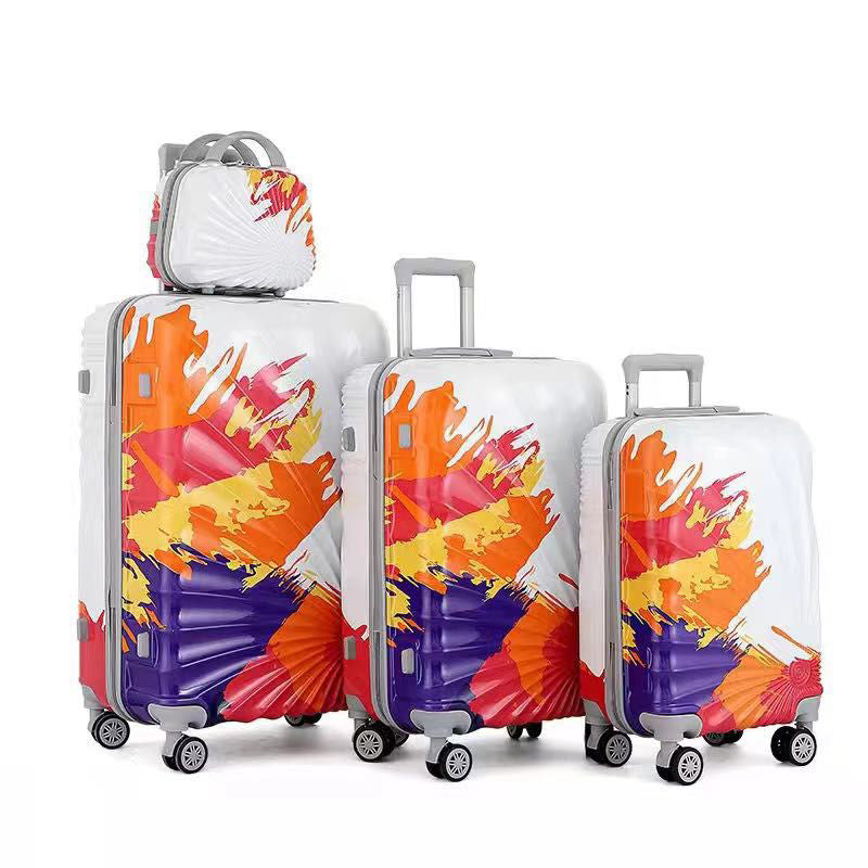 4 Pcs Set 7" 20" 24" 28 Inches Printed Blue Lightweight ABS Flame Luggage | Hard Case Trolley Bag
