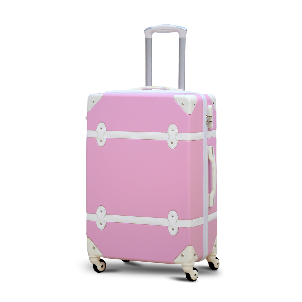 4 Piece Set 7” 20” 24” 28 Inches Pink Corner Guard ABS Lightweight Luggage Bag With Spinner Wheel