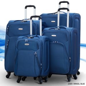 4 Pcs Set 20, 24, 28 and 32 Inches Blue 4 Wheels Soft Material Luggage Lightweight Soft Shell