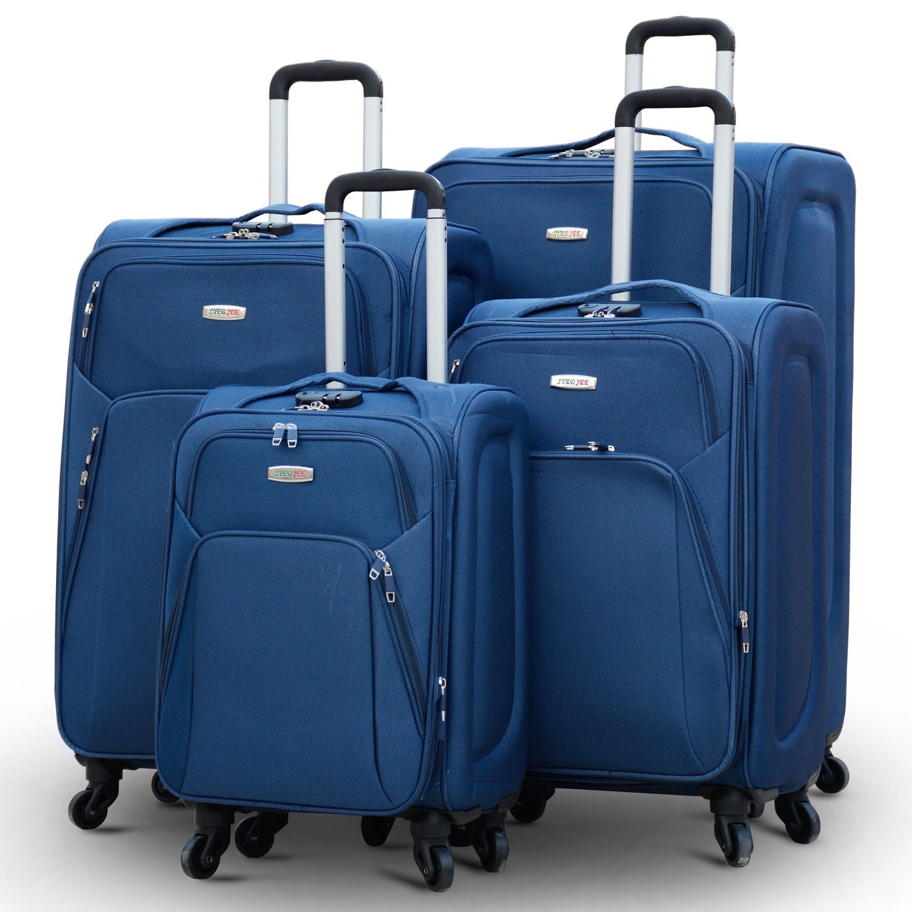 4 Pcs Set 20” 24” 28" 32 Inches Blue 4 Wheels Soft Material Luggage Lightweight Soft Shell