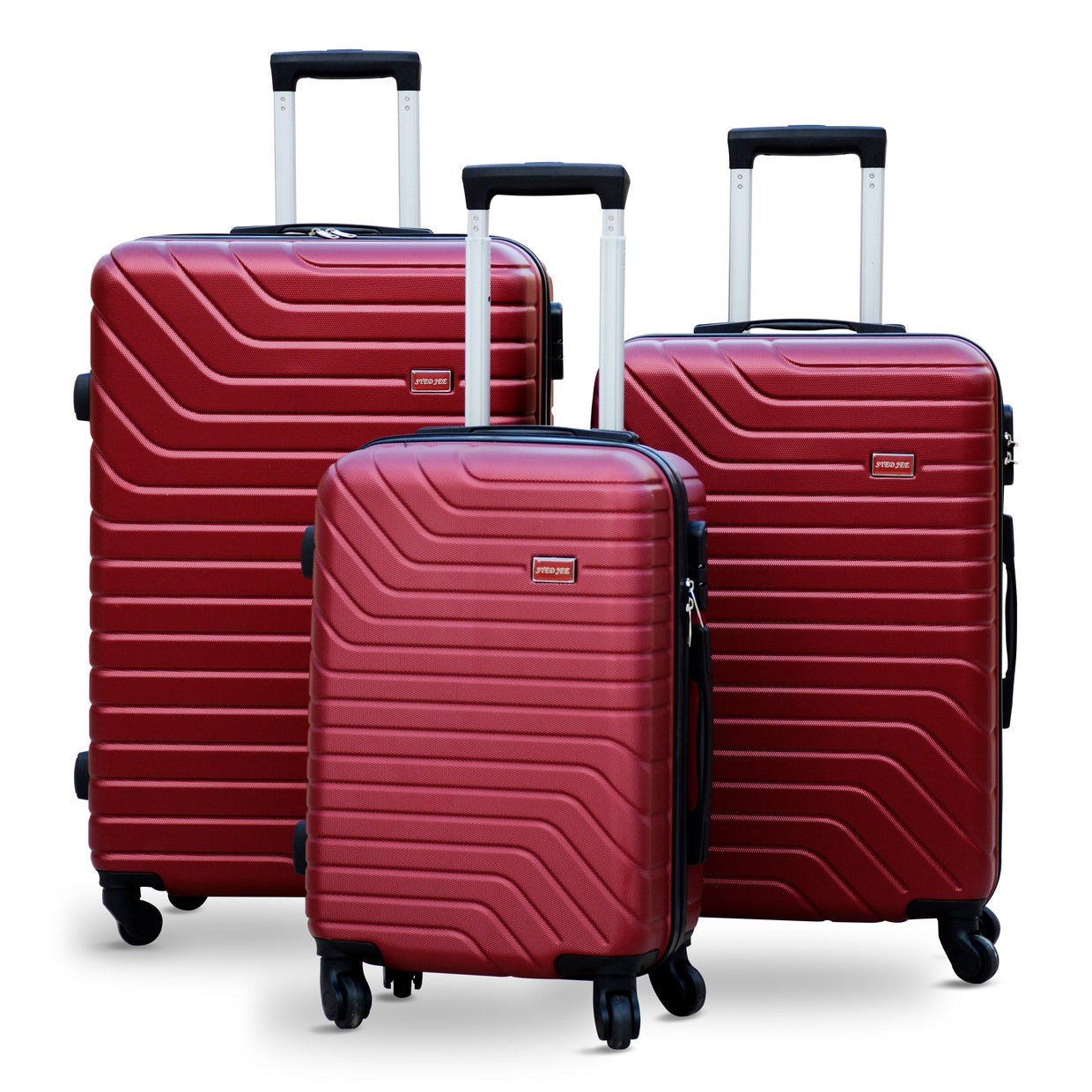3 Pcs Set  20” 24” 28 Inches Red Colour Lightweight ABS Luggage Hard Case Trolley Bag zaappy UAE