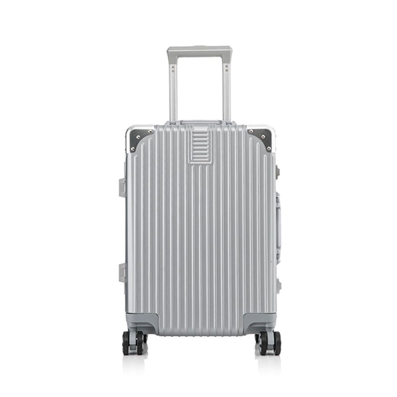 24" Silver Aluminium Framed Hard Shell Without Zipper TSA Luggage Bag With Spinner Wheel