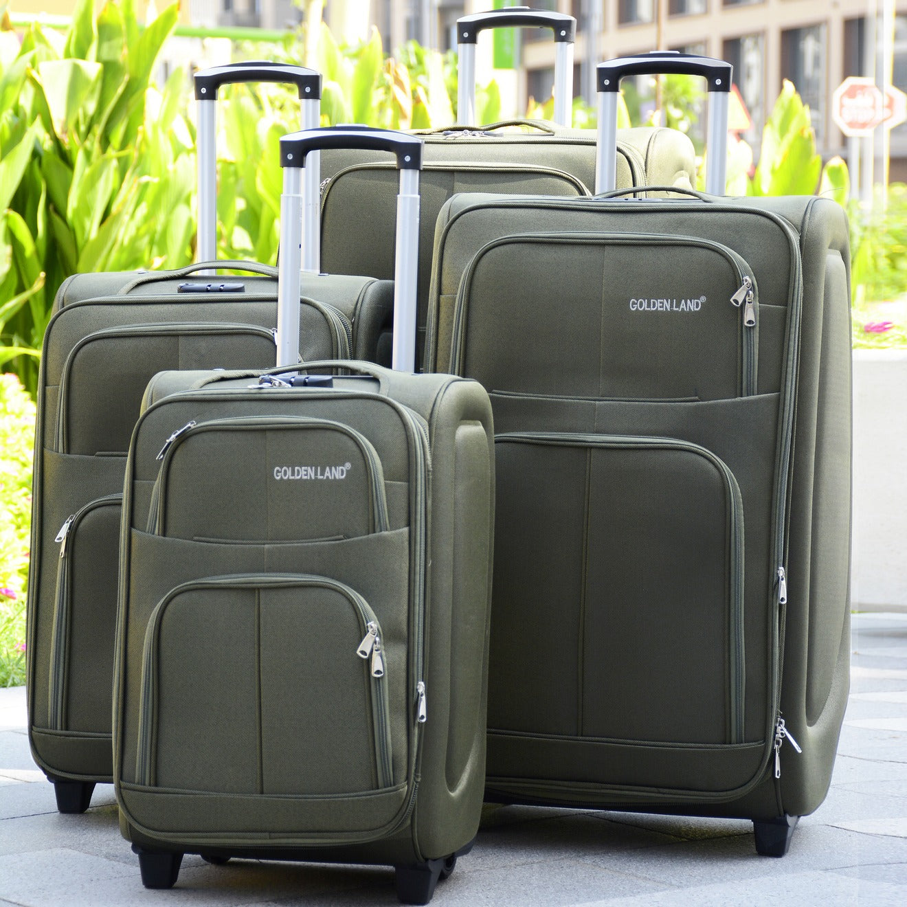 two wheel material luggage green Zaappy