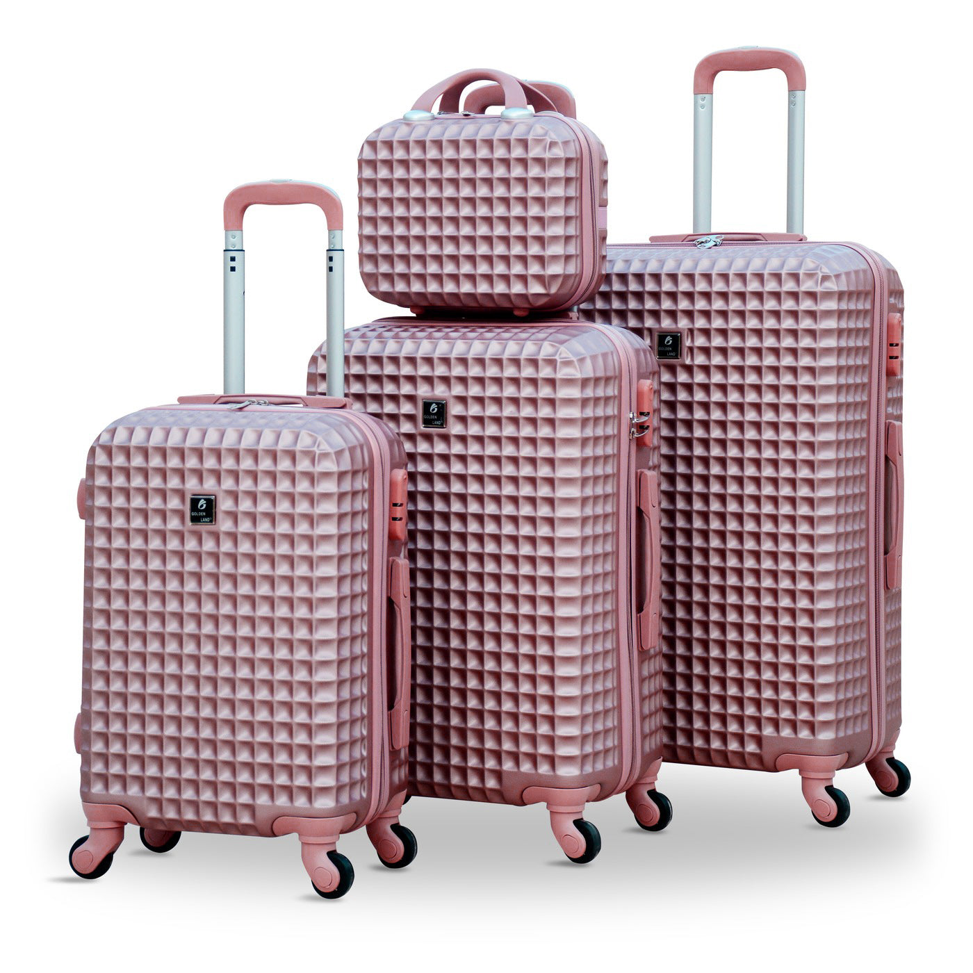 4 Pcs Set 7” 20” 24” 28 Inches Lightweight ABS Luggage Square Cut Rose Gold | Hard Case Trolley Bag
