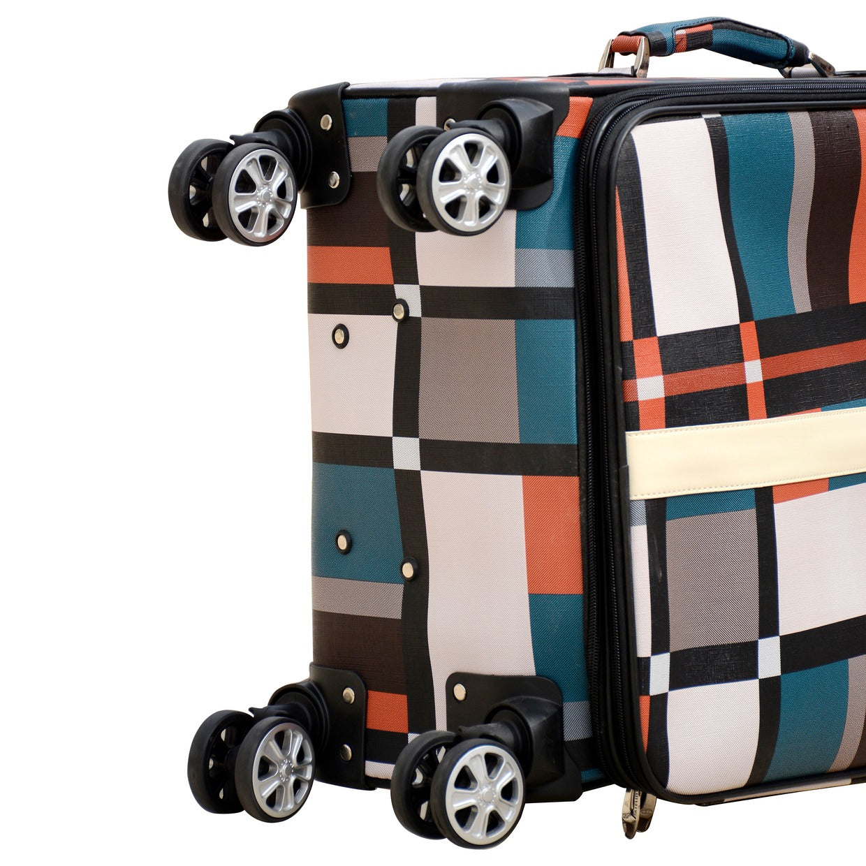 4 Piece Full Set 7" 20" 24" 28 Inches PU Check Type Luggage Lightweight Soft Material Trolley Bag with Spinner wheel